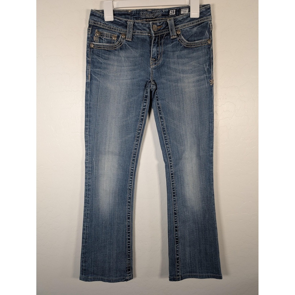 Miss Me Jeans Womens 28 Blue Boot Cut JP4896E3 Embellished Flap Pockets Stretch